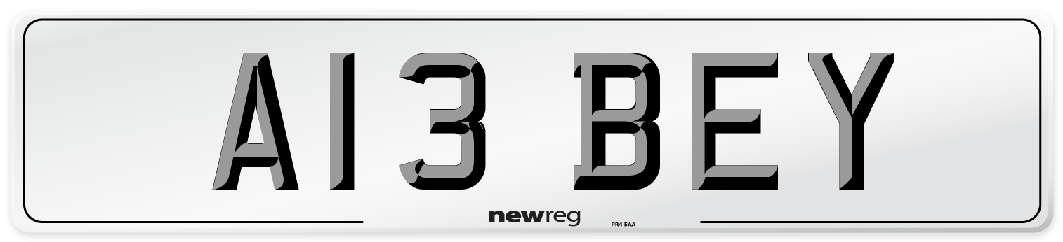 A13 BEY Number Plate from New Reg
